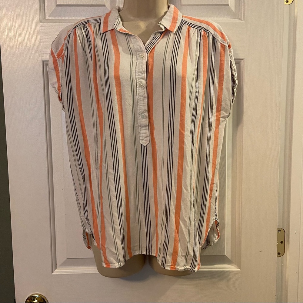 Ann Taylor Loft Cap Sleeve Henley Button Down Tunic Blouse Size M